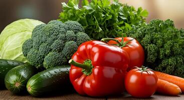 Natural Light Studio Shot of Fresh Vegetables and Herbs photo