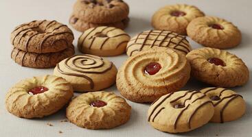 Mixed Homemade Cookies Displayed in Ultra Photorealistic Setting photo