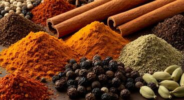 Photorealistic Display of Colorful Spices with Rich, Textured Details photo