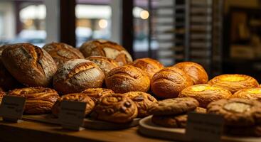 Sweet Pastries in Rustic Bakery with Natural Sunlight photo