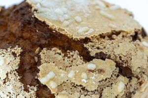 Bakery top view, panettone delicious bakery close up crust showing detailed texture and cracks photo