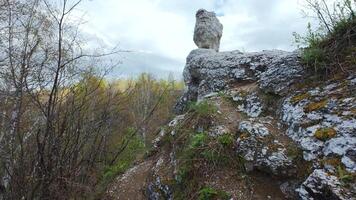 A statue of an owl on top of a rocky cliff video