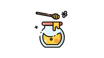 icon animation of Jar of honey a dipper and a bee. video