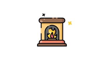 Fireplace with flames in it, animation icon of chimney video