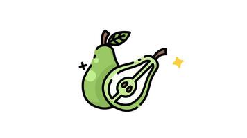 Whole pear and a pear cut in half icon animation video