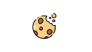 icon animation of chocolate chip cookie with a bite taken out of it. video