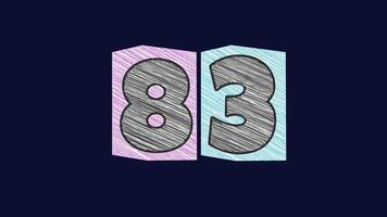 Animation of number 83 symbol sign cartoon motion graphic with pen scribble on dark blue background number dropped, video