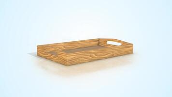 Serving Tray on a Light Reflective Floor. Wooden Serving Tray 3D Animation. 4K video
