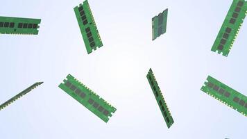 Computer RAM Falling on a Light Blue Background. Random Access Memory. 4K video