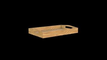 Wooden Serving Tray Rotating on a Transparent Background. Seamless Loop. 4K video