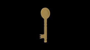 Room Key Rotating on a Transparent Background. Seamless Loop. Gold Key. 4K video