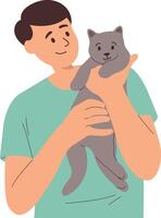 Illustration of Person with Pet Cat, Isoalted on White Background vector
