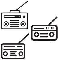 Simple black and white illustration of classic radios with antennas ideal for music broadcast communication vintage technology media and retro themed designs with a minimal style vector