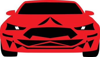 Bold red sports car illustration showcasing an aggressive front view with sharp black accents and sleek headlights for automotive style themes vector