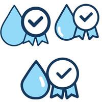 Minimalistic illustration of water drops with certification badge and checkmark ideal for water quality purity assurance sustainability hydration and clean environment themed designs vector