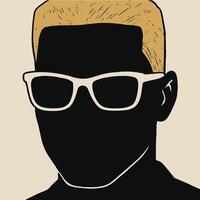 Stylized minimalist artwork of a faceless black figure with bright blond hair and white sunglasses on a beige background ideal for modern avatars branding and design elements vector
