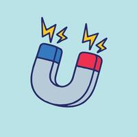 Playful illustration of a horseshoe magnet with red and blue poles and lightning sparks great for educational designs science themes and fun visual content for kids vector