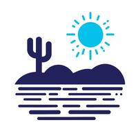 Minimalistic desert scene featuring a cactus bright sun and sand dunes perfect for travel nature outdoor exploration and summer themed designs in a simple artistic style vector
