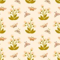 Seamless pattern with delicate flowers and butterflies in vintage style on a light background. Ideal for packaging, textiles, cards, invitations, cover vector