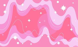 Abstract pink background with wavy lines, shining stars and circles. Stylish modern design in bright colors. Ideal for posters, invitations, packaging, covers vector