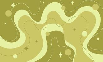 Abstract green background with smooth wavy lines, stars and balls. Retro style with soft shapes and natural colors. Suitable for web design, social media, posters vector