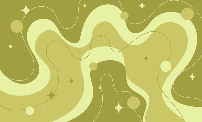 Abstract green background with smooth wavy lines, stars and balls. Retro style with soft shapes and natural colors. Suitable for web design, social media, posters