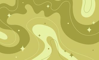 Abstract green background with smooth wavy lines, stars and circles. Retro style with soft shapes and natural colors. Suitable for web design, social media, posters vector