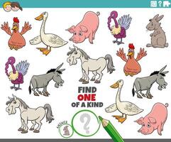 one of a kind puzzle with cartoon farm animal characters vector