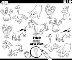 one of a kind puzzle with cartoon farm animal characters coloring page vector