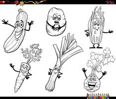 cartoon vegetables food objects characters collection coloring page vector