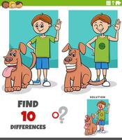 differences puzzle with happy cartoon boy and his dog vector