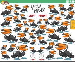 counting left and right pictures of cartoon toucan bird puzzle vector