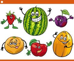 happy cartoon fruit food objects characters set vector