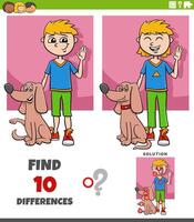 differences puzzle with cartoon boy and his dog vector