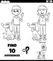 differences puzzle with cartoon boy and his dog coloring page vector