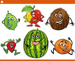 funny cartoon fruit food objects characters set vector