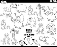 one of a kind puzzle with cartoon wild animals coloring page vector