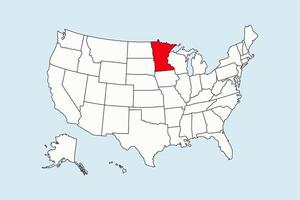 Minnesota highlighted in USA map isolated on blue background vector