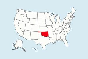 Oklahoma highlighted in USA map isolated on blue background vector