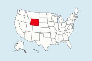 Wyoming highlighted in USA map isolated on blue background vector