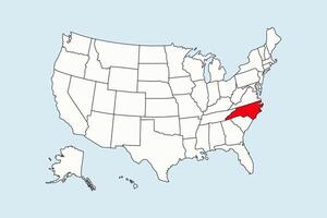 North Carolina highlighted in USA map isolated on blue background vector