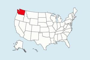 Washington highlighted in USA map isolated on blue background vector