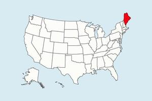 Maine highlighted in USA map isolated on blue background vector