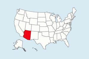 Arizona highlighted in USA map isolated on blue background vector