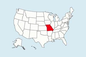 Missouri highlighted in USA map isolated on blue background vector