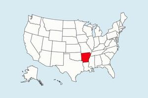 Arkansas highlighted in USA map isolated on blue background vector