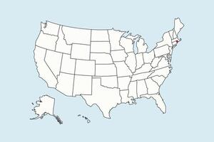 Rhode Island highlighted in USA map isolated on blue background vector