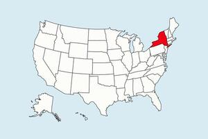 New York highlighted in USA map isolated on blue background vector