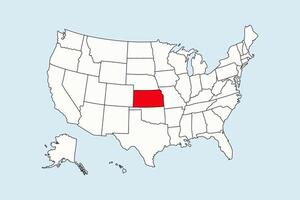 Kansas highlighted in USA map isolated on blue background vector