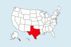 Texas highlighted in USA map isolated on blue background vector